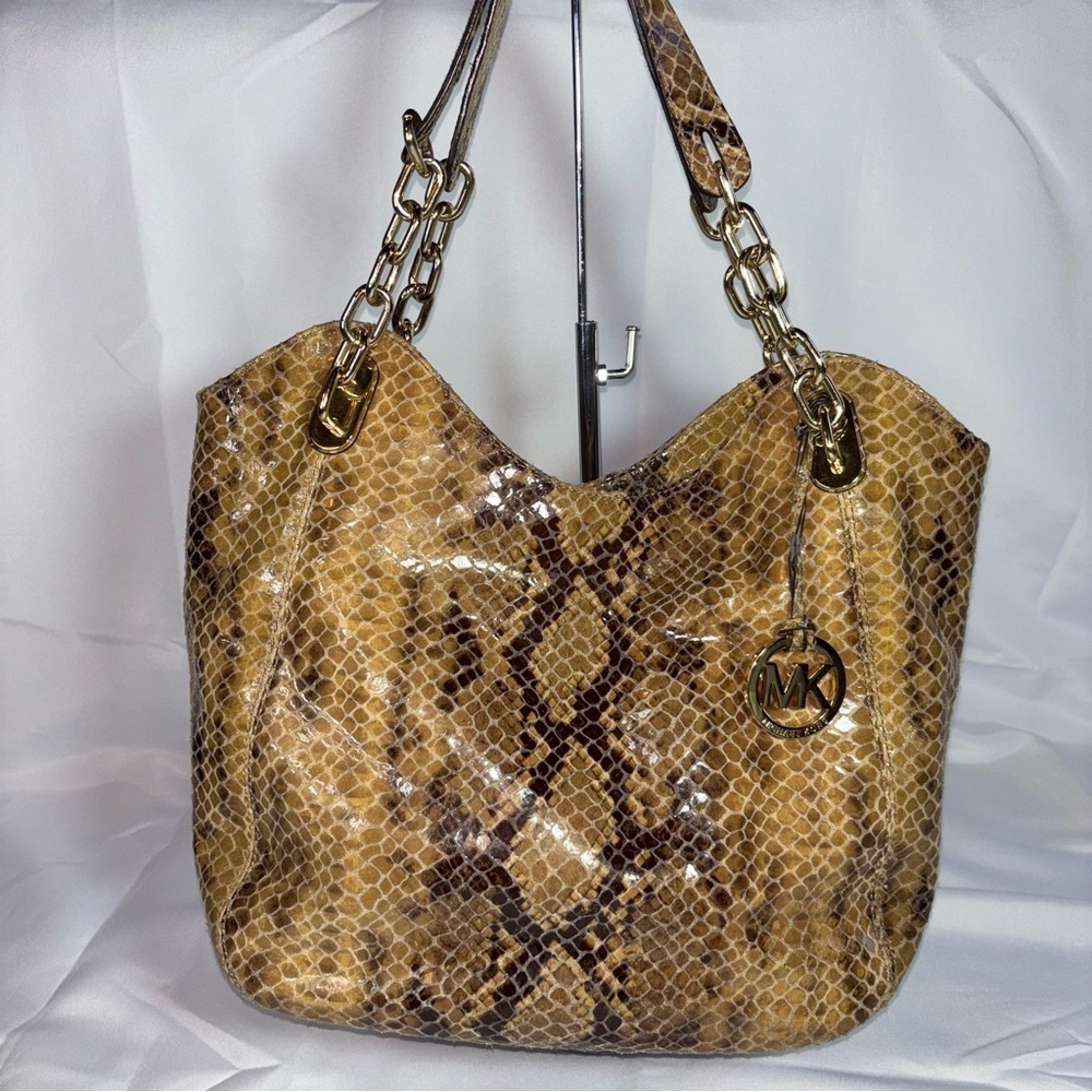 Michael Kors Large Lilly Tote Bag Brown Snake Print Tote Bag